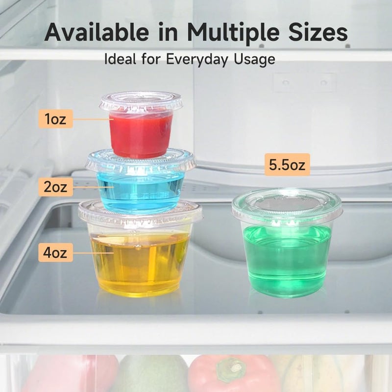 SUCITY 520 عبوة - أكواب بلاستيكية disposable سعة 2 أونصة مع أغطية، أكواب جيلو شوت، صلصة السلطة، حاويات بلاستيكية صغيرة لتحضير الوجبات، الصلصات، وتذوق العينات...  - Image 4